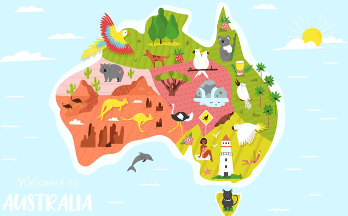 オーストラリアの地図のイラスト