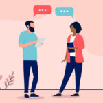 立って会話をする男女のイラスト