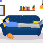 ソファーに横になっている男性